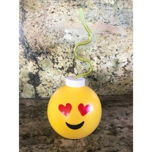 heart eyes smiley face drink bottle w/ crazy straw